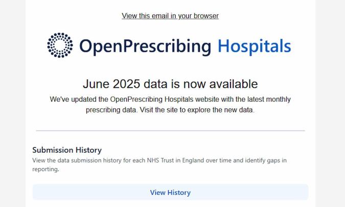 OpenPrescribing Hospitals email alerts